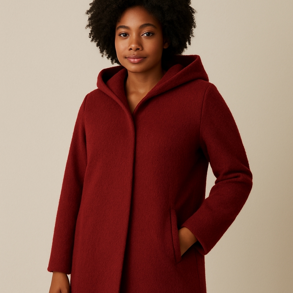 Burgundy Wool/Mohair Hooded Coat | H&M Hennes | Size 10